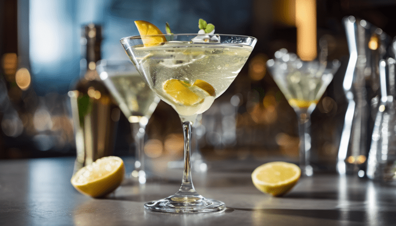 Ein Glas des Tomorrowland-Tini Cocktails.