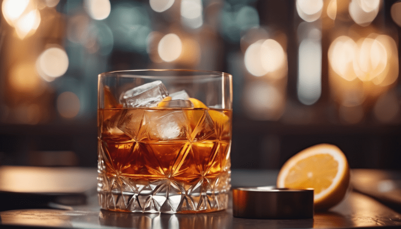 Ein Glas des Cocktails Classic Rum Old Fashioned.