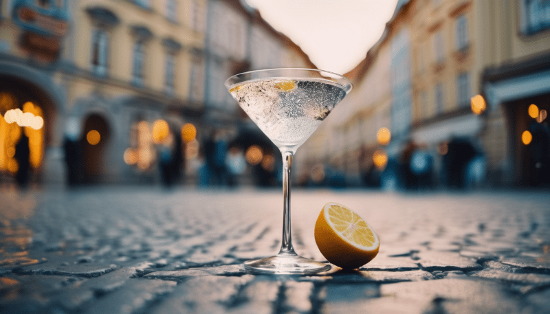 OMG - Oh My Gin - Aus Tschechien direkt ins Glas 3 Ein Martini-Glas mit dem Cocktail OMG Martini in den Straßen von Prag.