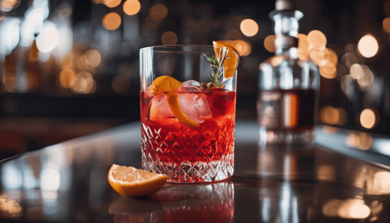 OMG - Oh My Gin - Aus Tschechien direkt ins Glas 4 Ein Glas mit dem OMG Negroni Cocktail in einer Bar.