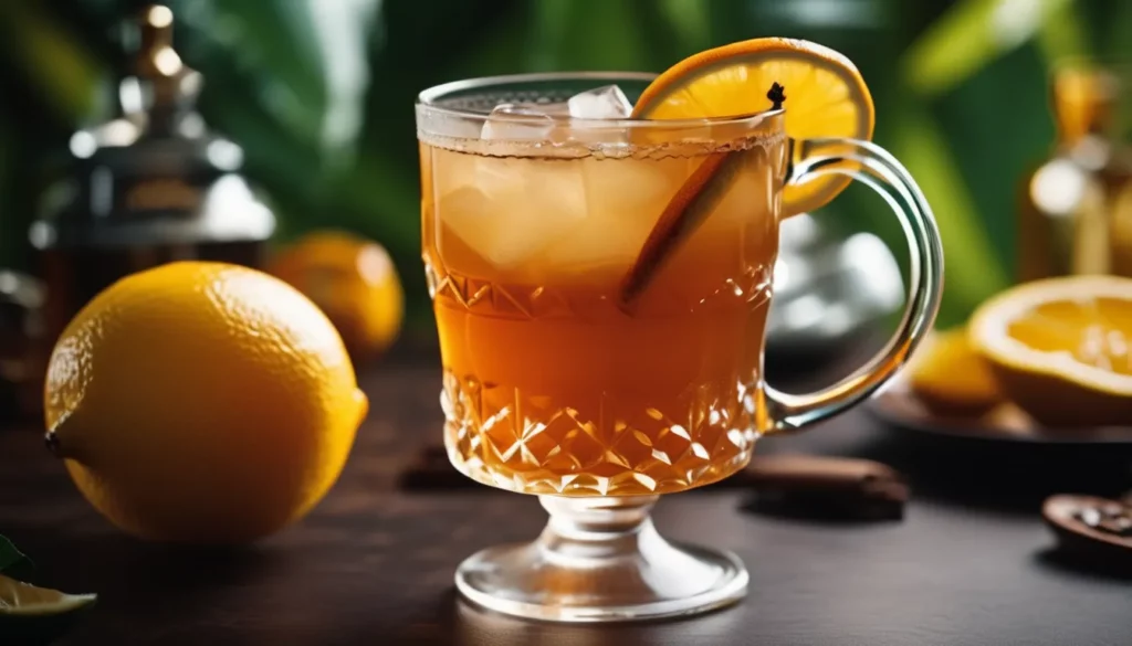Ein Glas des Hot Toddy Cocktail.