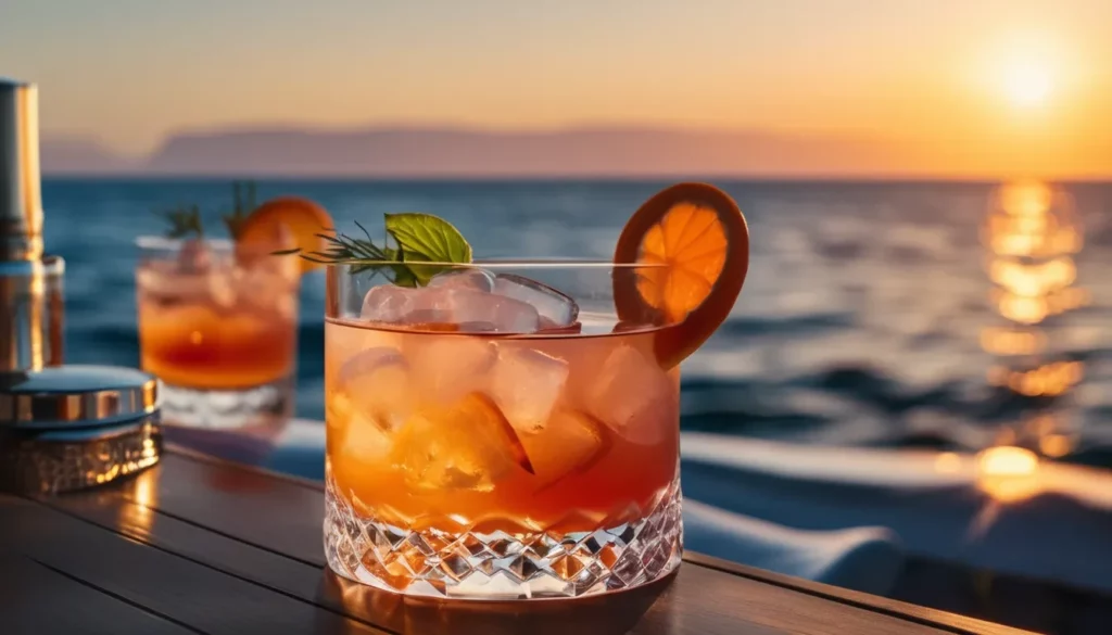 Zwei Gläser des Orkney Sunset Cocktails.