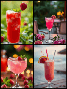 Eine Collage mit verschiedenen Pink Drinks.