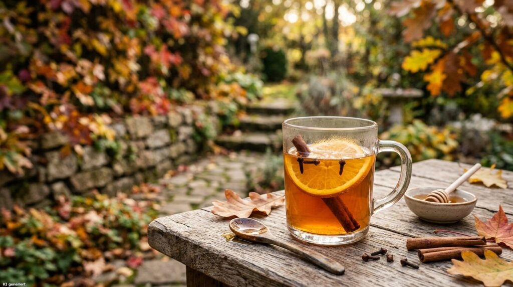 Ein Glas des Apfel Zimt Punsch.
