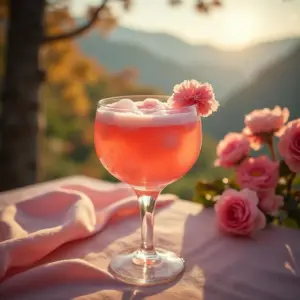 Ein Glas des Sparkling Cotton Candy Love alkoholfreier Cocktail.