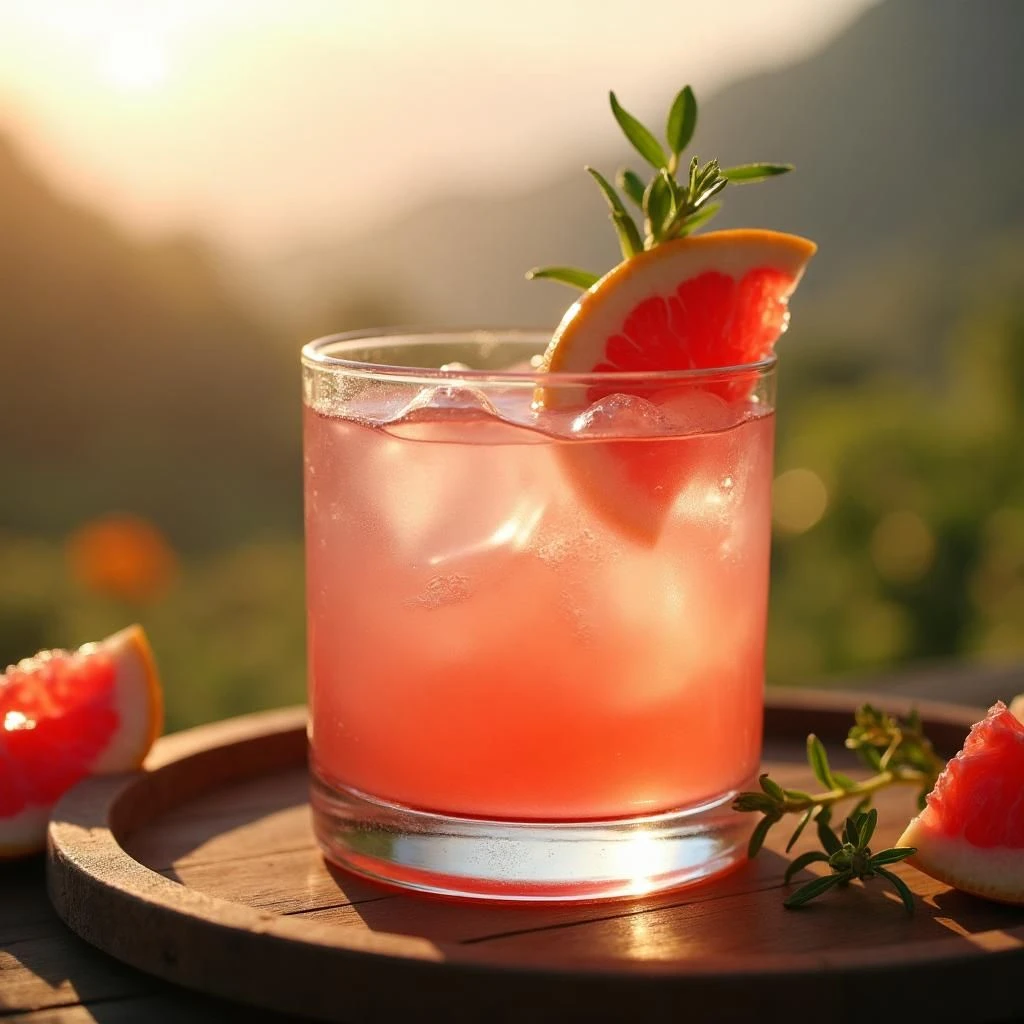 Ein Glas des Pink Grapefruit Bliss Cocktails.