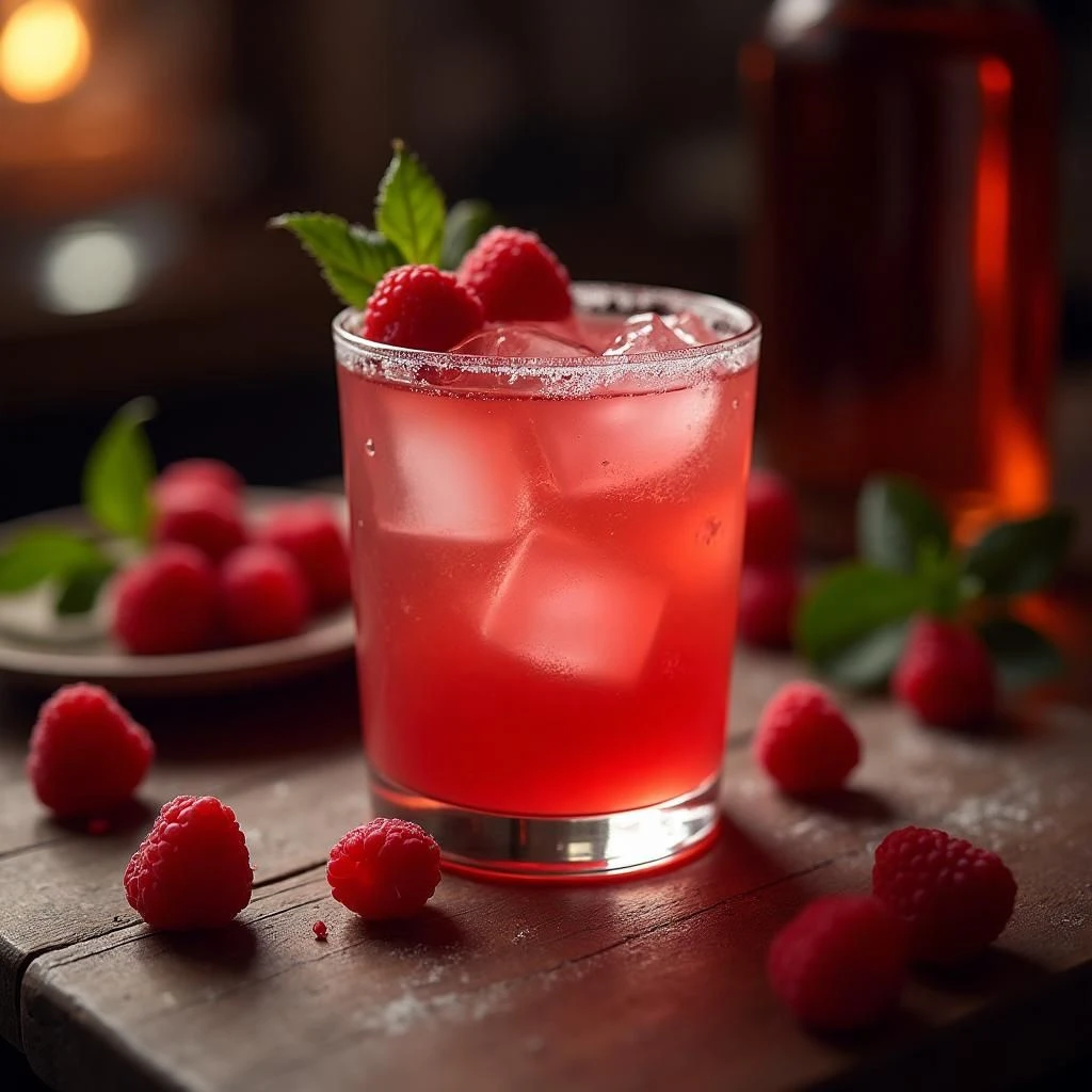 Ein Glas des Spicy Raspberry Kiss Valentinstag Cocktails.