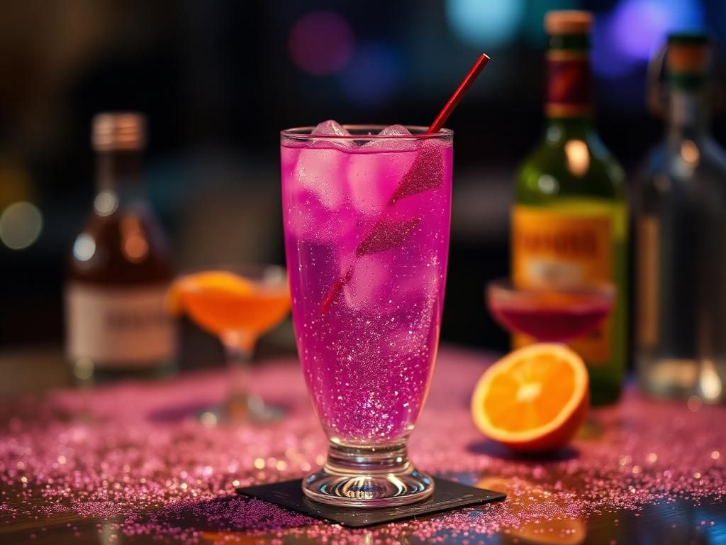 Karneval Drinks 4 Ein Glas des Narrensicherer Glitzertraum Karnevals Cocktail.