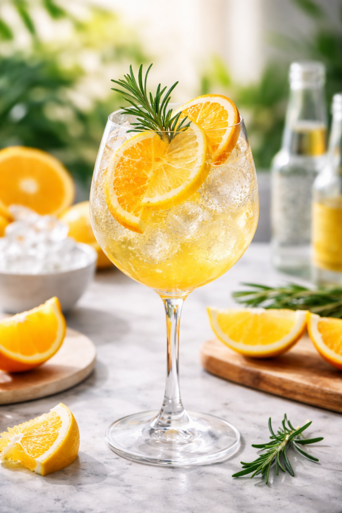 Ein Glas des Gin Citrus Spritz Cocktail.