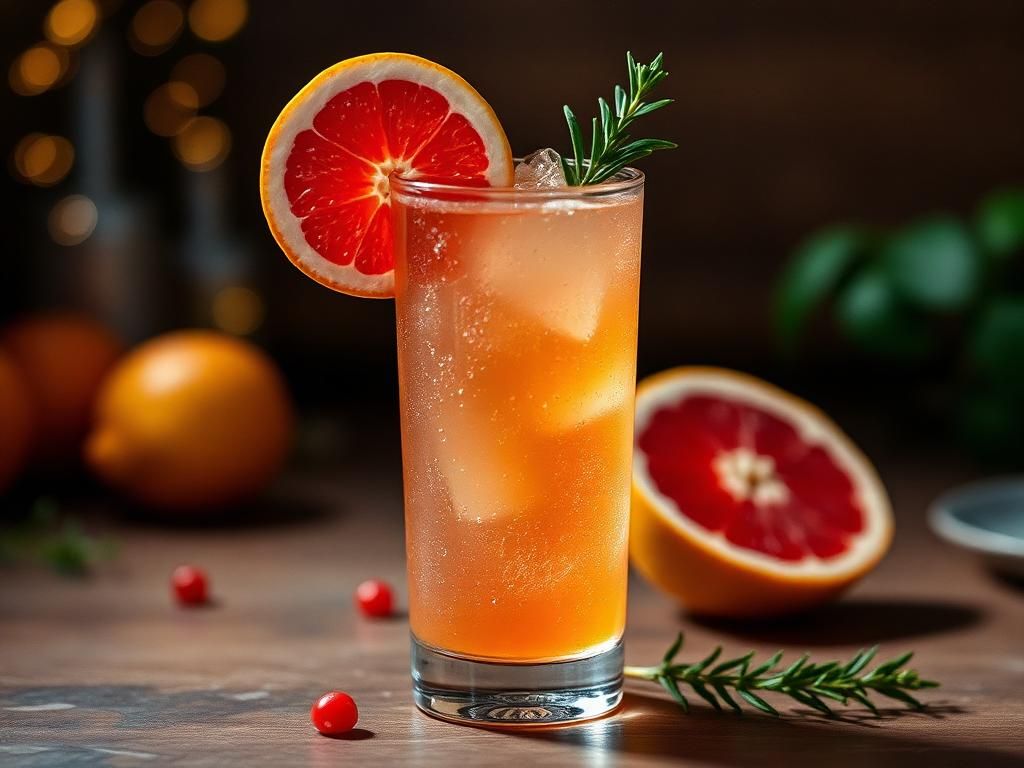 Ein Glas des Grapefruit Rosmarin Tonic Frühlingsocktails.