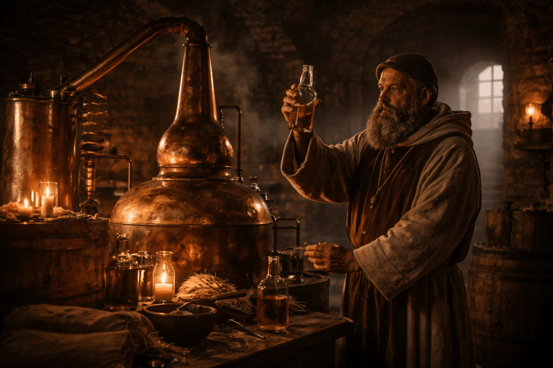 Moench beim Whisky destillieren1