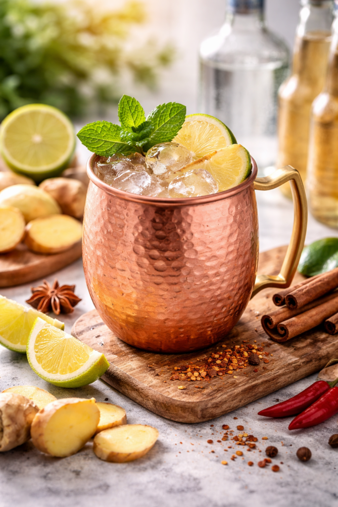 Ein Glas des Spicy Ginger Gin Mule.