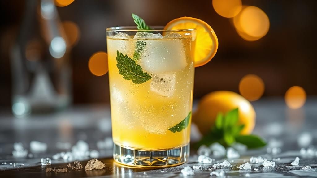 Ein Glas des Frühlings-Aperitifs "Holunder-Zitrus-Fizz" (alkoholfrei).