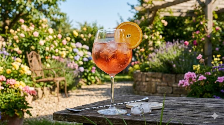 Ein Glas des Einfachen Spritz mit Orangensirup.