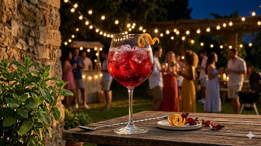 Ein Glas des Hibiskus Spritz.