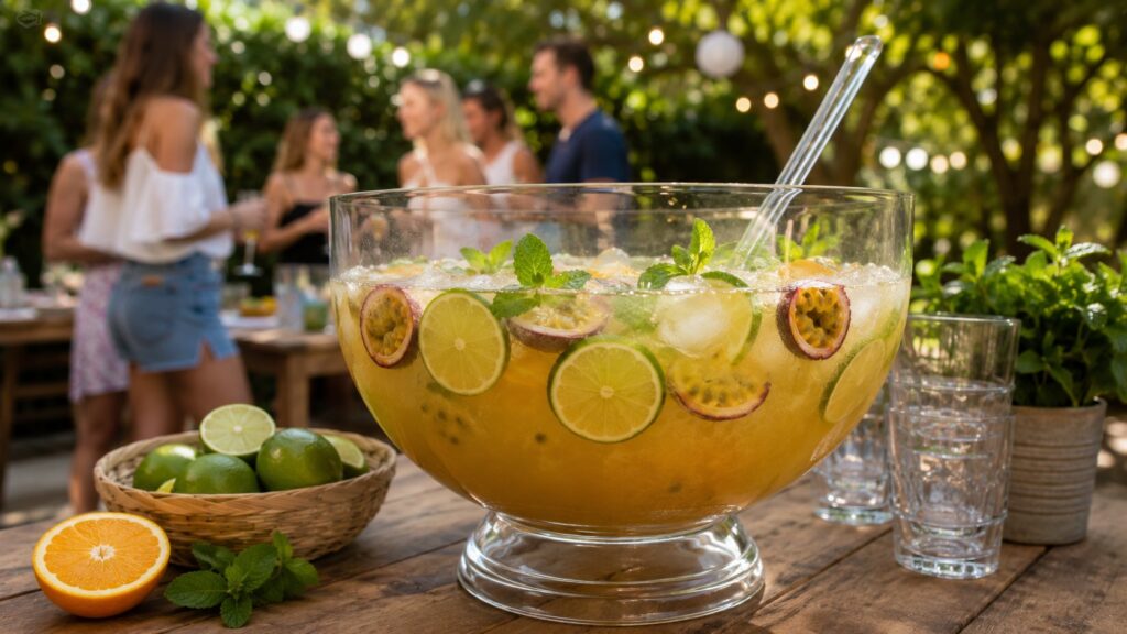 Ipanema Cocktail - Der alkoholfreie Sommerdrink mit brasilianischem Flair 6 Eine Ipanema Bowle auf einer Gartenparty.