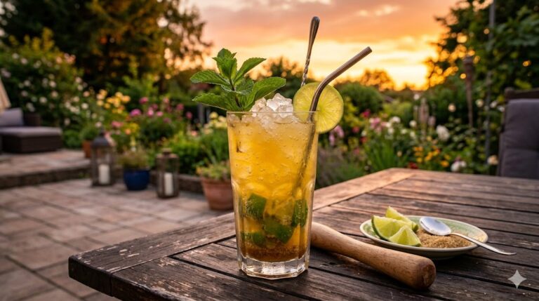Ein Glas des klassischen Ipanema Mocktails.