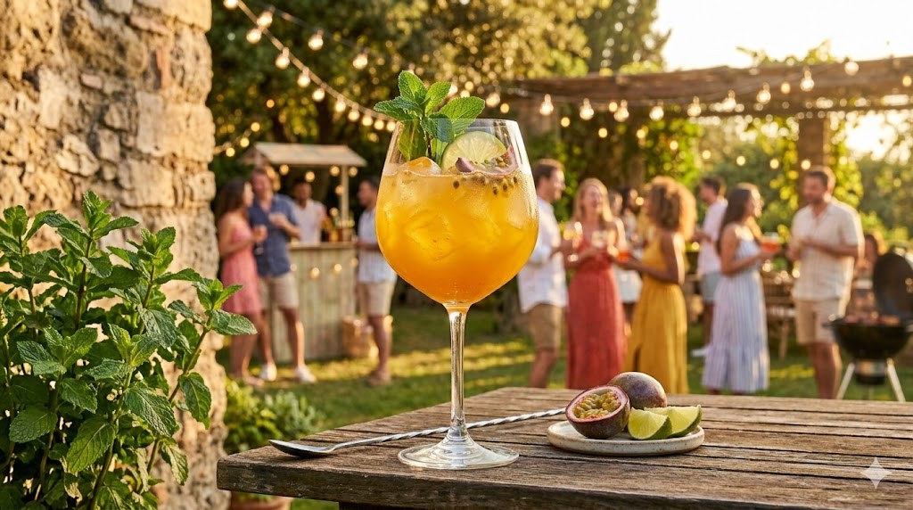 Ein Glas des Maracuja Spritz.