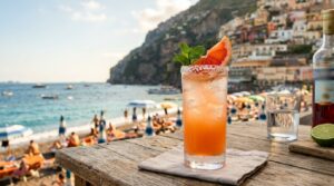 Drinksmeister 1 Ein Glas der Italian Paloma am Strand.