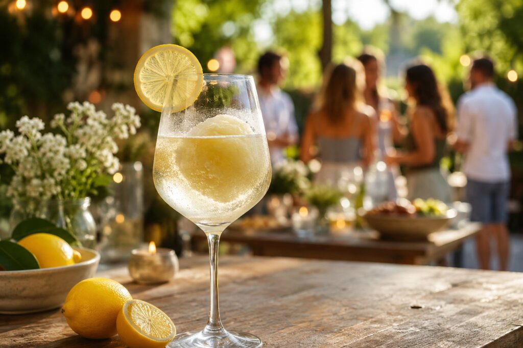 Ein Glas Prosecco mit Zitronensorbet, der klassische Sorbet-Cocktail.