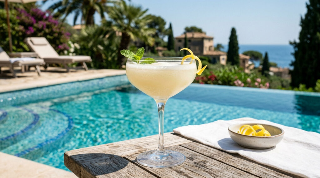 Ein Glas Sgroppino beim Pool.
