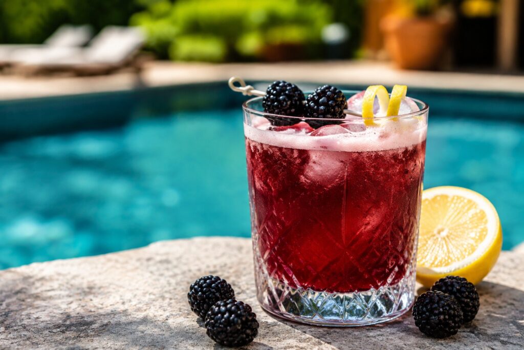 Whiskey Sour - Warum Gegensätze perfekt zusammen passen 5 Ein Glas des Blackberry Whiskey Sour Cocktails.