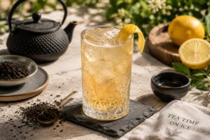 Ein Glas des Earl Grey Gin Fizz Tea Cocktail.
