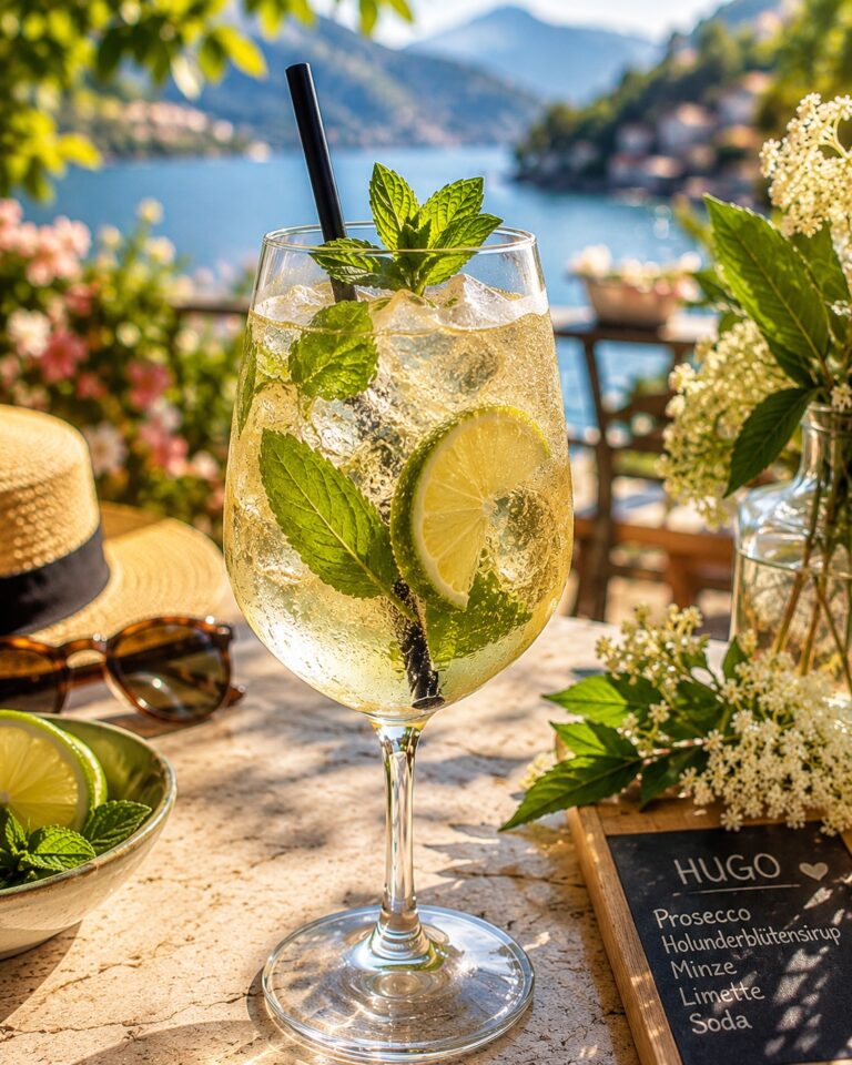 Ein Glas des Hugo 2.0 Cocktails.