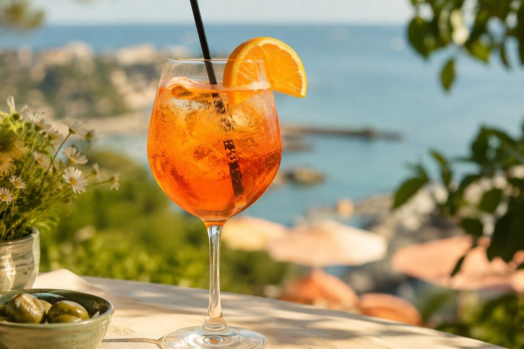 Ein Glas des Klassischen Aperol Spritz.