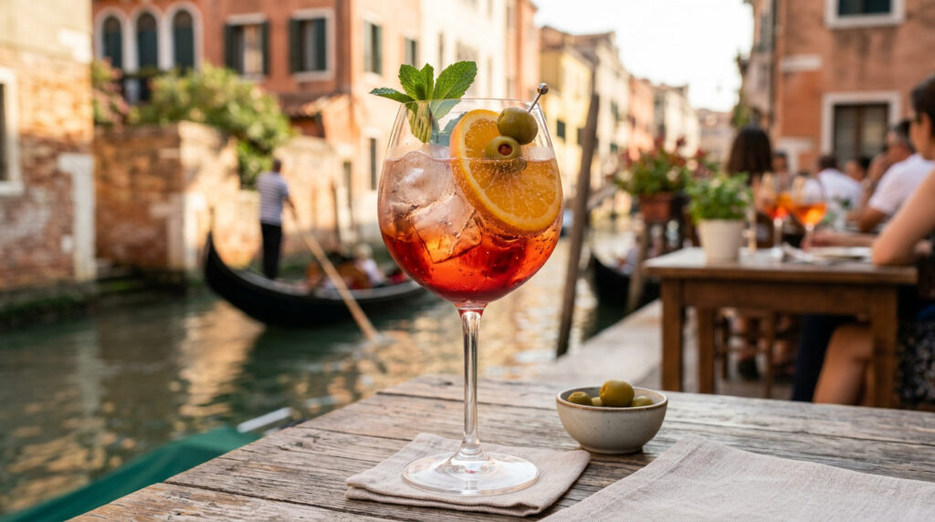 Ein Glas des Select Spritz Cocktails.