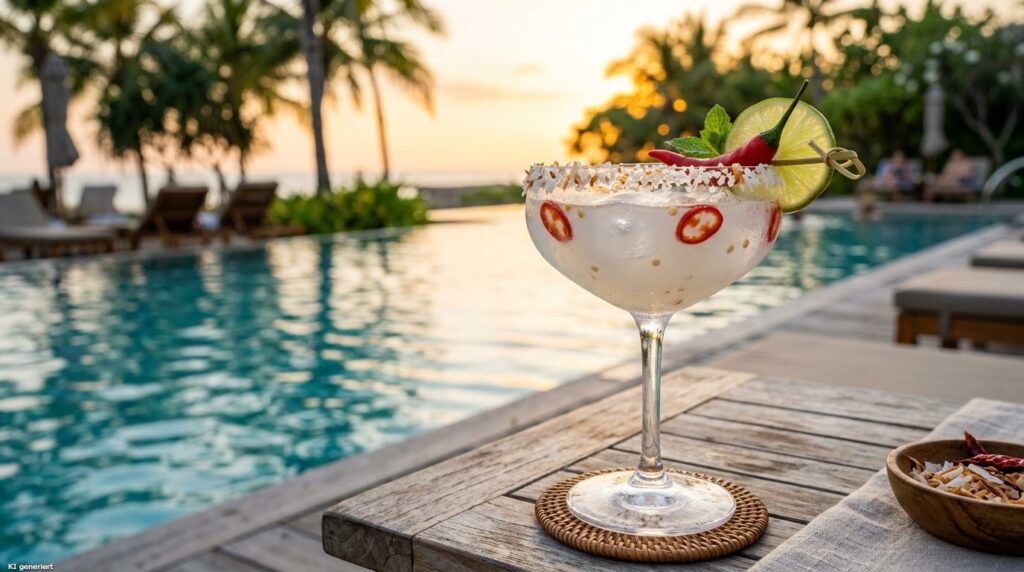 Coconut Chili Margarita - Wenn Kokosnuss auf Chili trifft 1 Ein Glas der Coconut Chili Margarita.