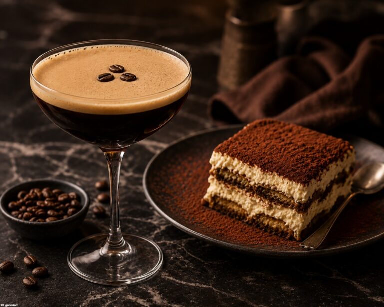 Ein Glas des Espresso Martini mit Tiramisu.