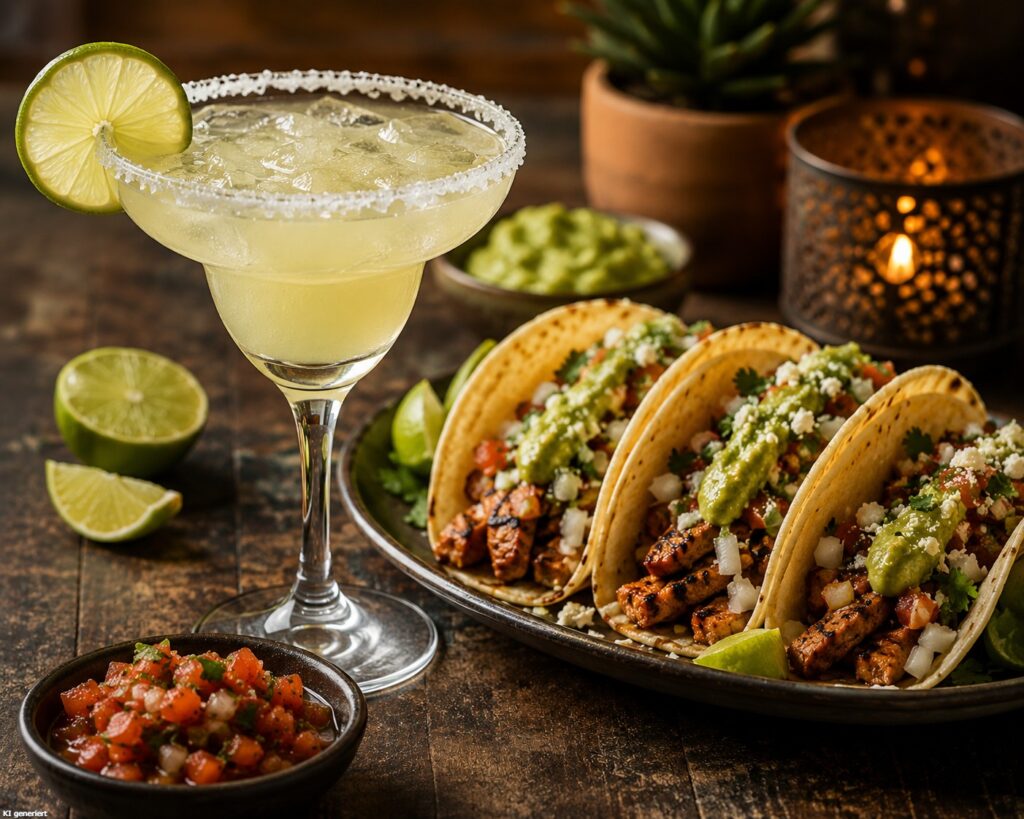 Eine Margarita mit Tacos als Pairing.