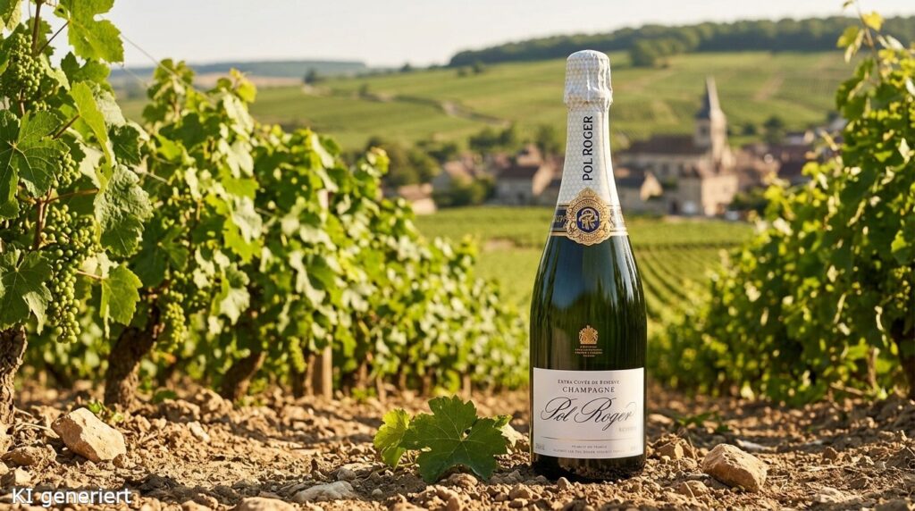 Die 5 besten Champagner unter 50 Euro 1 Eine Flasche Pol Roger im Weinfeld.