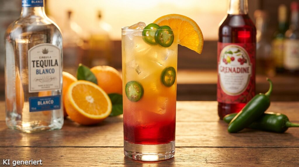 Tequila Sunrise - Wie ein Sonnenaufgang im Glas 4 Ein Glas des Spicy Tequila Sunrise Cocktails.