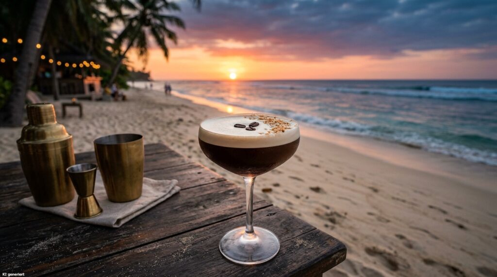 Ein Glas des Coconut Espresso Martini.