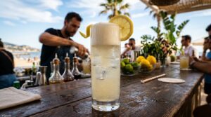 Ein klassischer Gin Fizz an einer Bar.