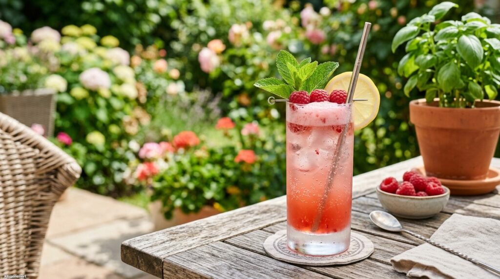 Gin Fizz - der spritzige Klassiker, der einfach immer geht 5 Ein Glas des Raspberry Gin Fizz Cocktail.