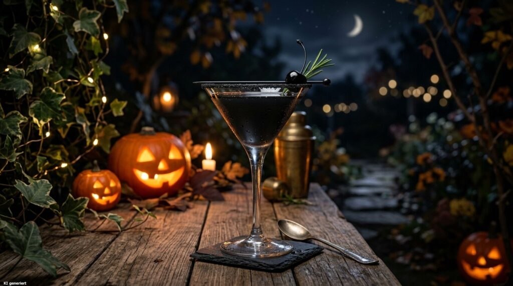 Schwarze Cocktails zu Halloween 2 Der Black Halloween Martini, ein schwarzer Cocktail zu Halloween.