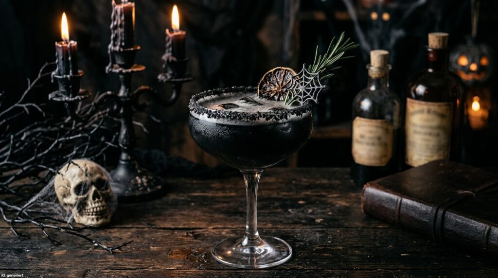 Schwarze Cocktails zu Halloween 3 Ein Glas des schwarzen Cocktails "Black Margarita".