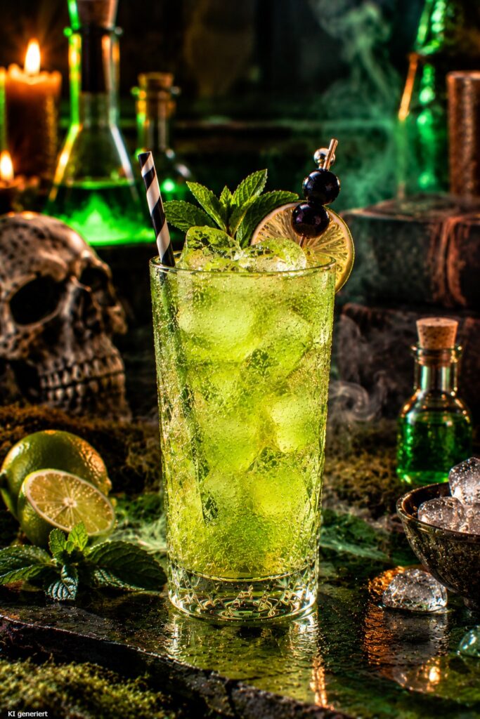 Der alkoholfreie Frankenstein Fizz Halloween Cocktail.