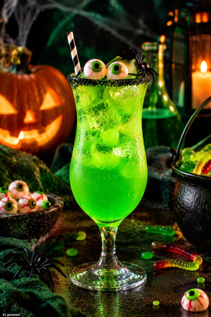 Der alkoholfreie Green Monster Halloween Cocktail.