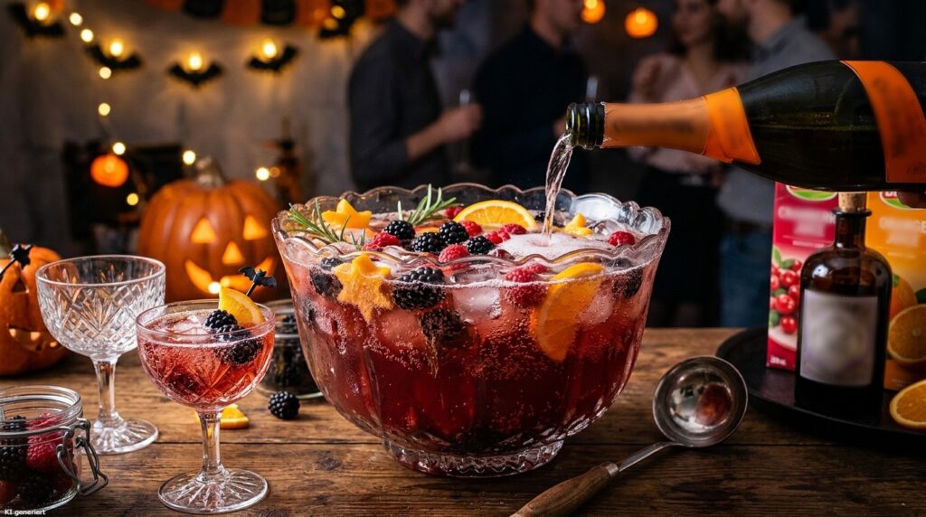 Halloween Bowle für Partys 6 Eine Halloween Bowle mit Prosecco.
