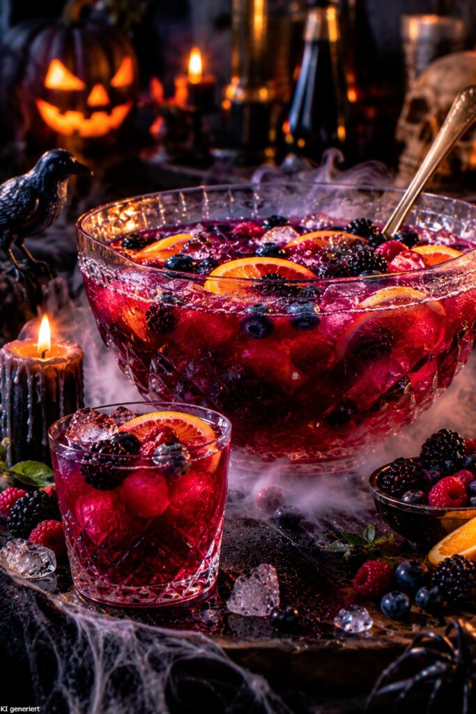 Der alkoholfreie Haunted Berry Punch Halloween Cocktail.
